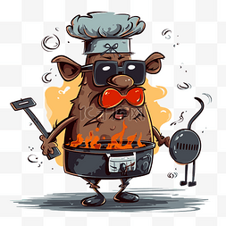烧烤剪贴画：厨房里的猪，配有烤