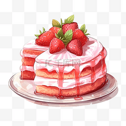 草莓蛋糕可爱小孩风格油画