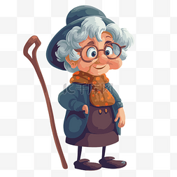 奶奶剪贴画卡通老年妇女拿着扫帚