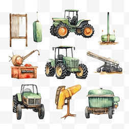 水彩农场设备工具元素收藏套装农