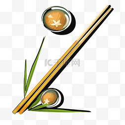 筷子剪贴画 水中的三根筷子和绿