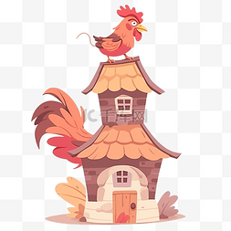 羽毛顶部图片_公鸡在农舍或谷仓顶部打鸣