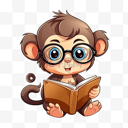 潮人漫画图片_可爱的猴子正在看书