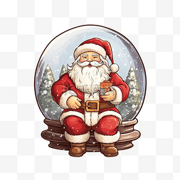手绘插图饼干图片_手绘插画圣诞圣诞老人坐着拿着雪