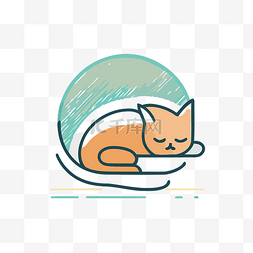像素猫图片_卡通猫躺在浅蓝色背景的枕头上 