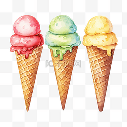冰淇淋水彩图片_夏天冰淇淋水彩剪贴画