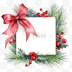 松树叶圣诞图片_圣诞水彩方框，冷杉和松树枝条包