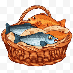 两条鱼图片_篮子里的五个面包和两条鱼插画
