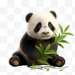 纹理熊猫抱竹子元素立体免抠图案