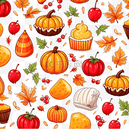 秋天落叶图案图片_无缝图案与糖果万圣节秋叶叶浆果