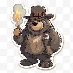 着火图片_戴着帽子拿着火炬的熊剪贴画 向