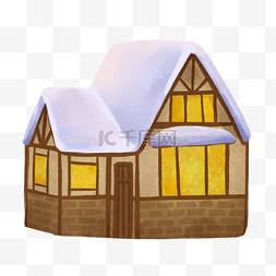 雪的标志图片_亮着灯的小木屋