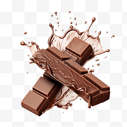巧克力路图片_巧克力棒与飞溅隔离在白色背景与