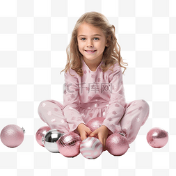 穿着粉色睡衣的快乐快乐的小女孩