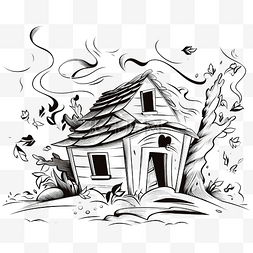 小动物的房子图片_被风吹过的树木繁茂的房子的矢量