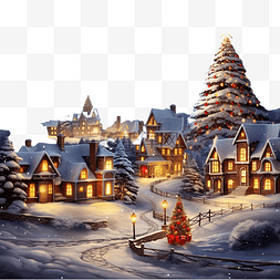 房子旁边图片_圣诞夜景观，圣诞树旁边有房子，