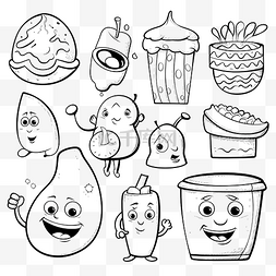 卡通苹果香蕉图片_卡通食物对象人物设置着色书页