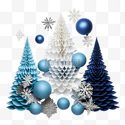 干奶酪的手工卡图片_蓝色和白色的纸圣诞树和银球组合