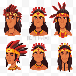 各种美洲原住民卡通印第安人头饰