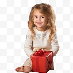 家里壁炉旁的小女孩用礼物庆祝圣