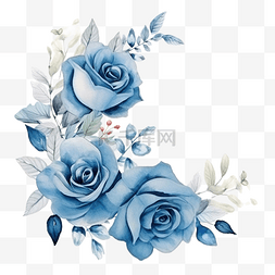 水花卉背景图片_水彩蓝玫瑰花框插画