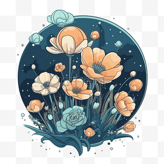 免抠元素宇宙剪贴画彩色卡通风景星星中的花朵 向量个人vip和企业vip