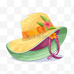 太阳帽剪贴画 卡通太阳帽，带花 