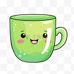绿色的咖啡杯图片_卡哇伊明亮多彩可爱人物杯子微笑