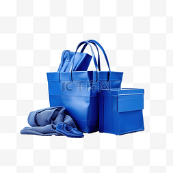 蓝色篮子和购物袋网购元素