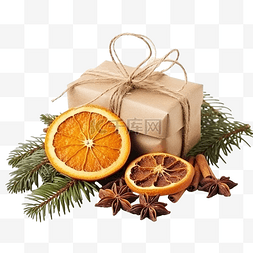礼盒橙图片_圣诞作文与冷杉树枝