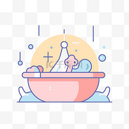 浴缸平面图片_带浴缸的扁线矢量图形插图