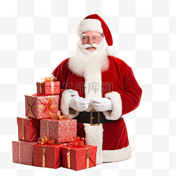 圣诞老人手工图片_圣诞老人礼品盒和圣诞灯
