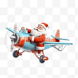 圣诞老人乘坐红色飞机带着礼物飞