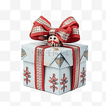 手工制作时尚圣诞礼盒，礼盒系着红丝带和节日胡桃夹子玩具
