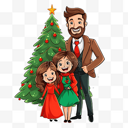 孩子和圣诞树图片_幸福的家庭和圣诞树