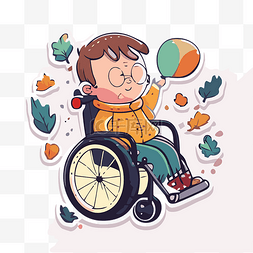 气球剪贴画图片_坐轮椅的瘫痪儿童与气球贴纸设计