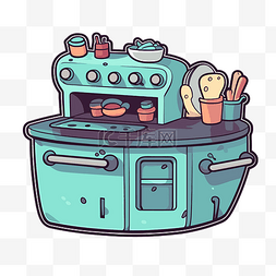 带有厨房用品剪贴画的烤箱的卡通