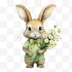 绿兔与花