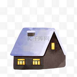 中式卡通房子图片_小木屋亮灯的房子