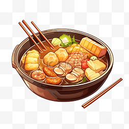 放筷子的图片_关东煮日本食物插画