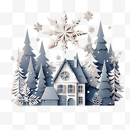 卡通房子和雪花图片_圣诞节与冬天的家