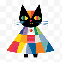 几何艺术猫咪元素立体免抠图案