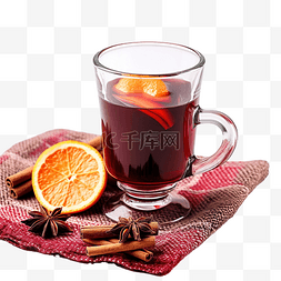 美味的橙汁图片图片_玻璃杯麻布上美味的圣诞热酒