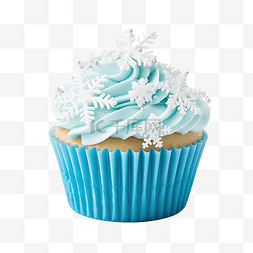 木糖醇饼干图片_用糖雪花和蓝色奶油装饰的纸杯蛋