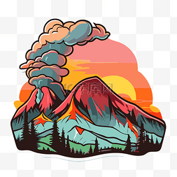显示一座有云和火的山剪贴画的贴