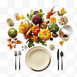 秋季餐桌布置，配有时令蔬菜，庆