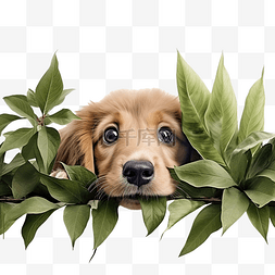 伯利兹玫瑰图片_可爱的小狗从植物ai生成中偷看