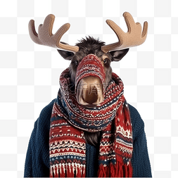 可爱圣诞节麋鹿图片_冬天驼鹿戴着针织围巾
