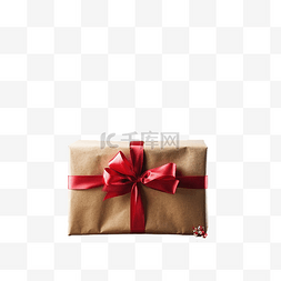 礼物套餐图片_质朴的木桌上有红色蝴蝶结的圣诞