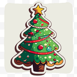 圣诞树贴纸图片_圣诞树贴纸描绘了一棵带有装饰品